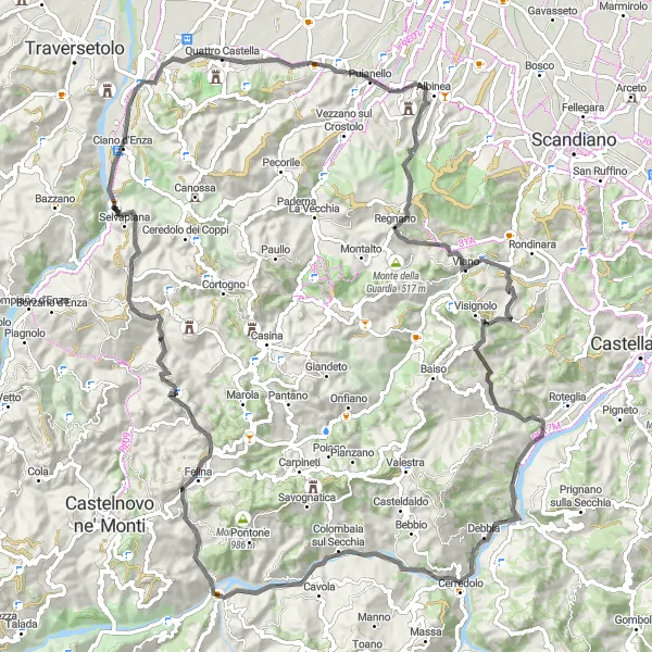 Kartminiatyr av "Sykkeltur til Monte Vetro og Monte Venere" sykkelinspirasjon i Emilia-Romagna, Italy. Generert av Tarmacs.app sykkelrutoplanlegger
