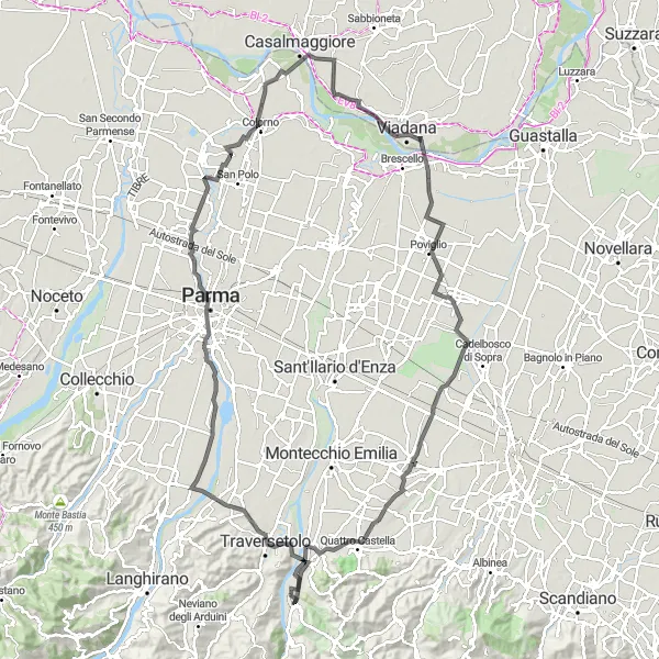 Miniatua del mapa de inspiración ciclista "Recorrido escénico de 121 km en carretera desde Ciano d'Enza" en Emilia-Romagna, Italy. Generado por Tarmacs.app planificador de rutas ciclistas