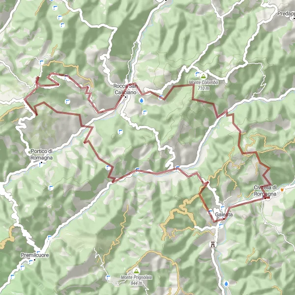 Miniature de la carte de l'inspiration cycliste "Aventure au Monte Colombo" dans la Emilia-Romagna, Italy. Générée par le planificateur d'itinéraire cycliste Tarmacs.app