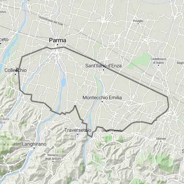 Mapa miniatúra "Cesta okolo Parmy a San Polo d'Enza" cyklistická inšpirácia v Emilia-Romagna, Italy. Vygenerované cyklistickým plánovačom trás Tarmacs.app