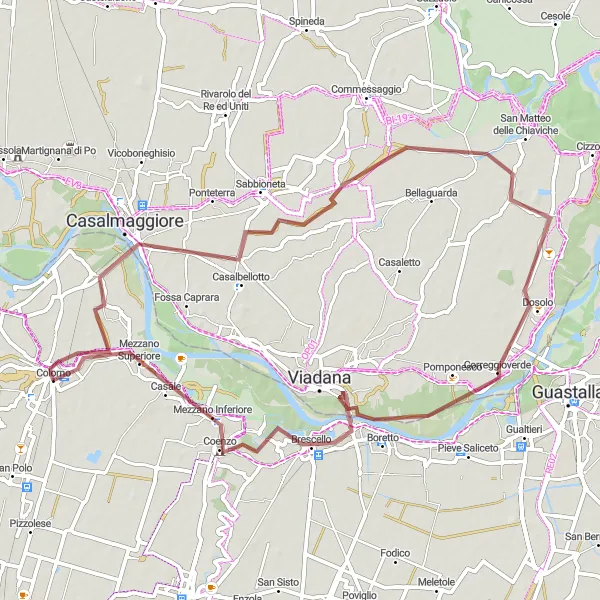 Miniatura della mappa di ispirazione al ciclismo "Gravel tra Colorno e Brescello" nella regione di Emilia-Romagna, Italy. Generata da Tarmacs.app, pianificatore di rotte ciclistiche