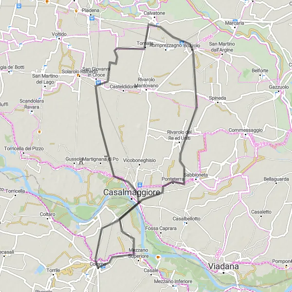 Mapa miniatúra "Cesta po ceste okolo Colorna" cyklistická inšpirácia v Emilia-Romagna, Italy. Vygenerované cyklistickým plánovačom trás Tarmacs.app