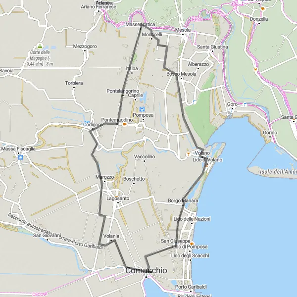 Map miniature of "The Scenic Road Journey to Monticelli" cycling inspiration in Emilia-Romagna, Italy. Generated by Tarmacs.app cycling route planner