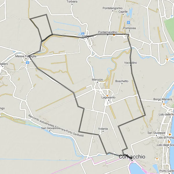 Miniatuurkaart van de fietsinspiratie "Ontdek de landelijke schoonheid rond Comacchio" in Emilia-Romagna, Italy. Gemaakt door de Tarmacs.app fietsrouteplanner