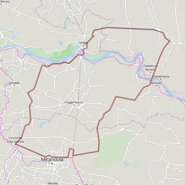 Miniaturní mapa "Gravel Tour around Concordia sulla Secchia" inspirace pro cyklisty v oblasti Emilia-Romagna, Italy. Vytvořeno pomocí plánovače tras Tarmacs.app