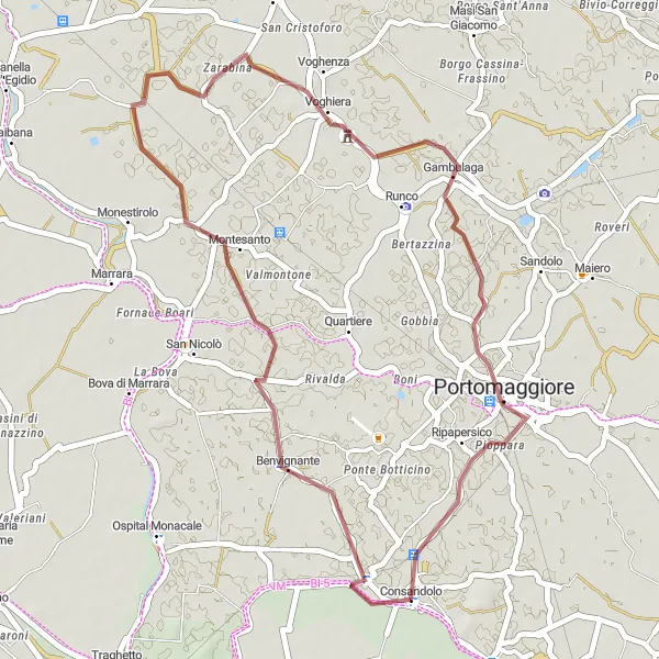Karten-Miniaturansicht der Radinspiration "Entdeckungstour um Portomaggiore" in Emilia-Romagna, Italy. Erstellt vom Tarmacs.app-Routenplaner für Radtouren