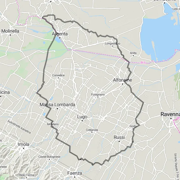 Karten-Miniaturansicht der Radinspiration "Fahrt durch das Naturreservat Po Delta" in Emilia-Romagna, Italy. Erstellt vom Tarmacs.app-Routenplaner für Radtouren