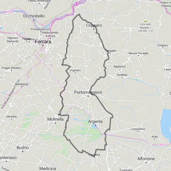 Miniaturní mapa "Rozmanitá cesta skrz Emilia-Romagna" inspirace pro cyklisty v oblasti Emilia-Romagna, Italy. Vytvořeno pomocí plánovače tras Tarmacs.app