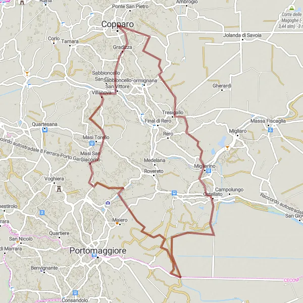 Zemljevid v pomanjšavi "Gorsko kolesarjenje skozi naravo" kolesarske inspiracije v Emilia-Romagna, Italy. Generirano z načrtovalcem kolesarskih poti Tarmacs.app