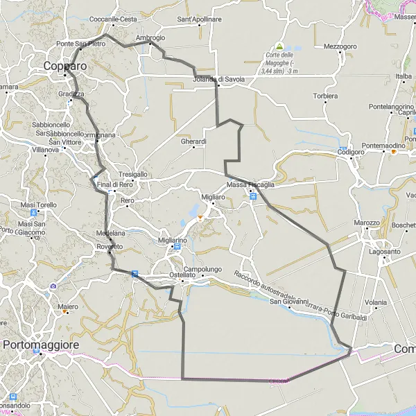 Map miniature of "Emilia-Romagna Wonders" cycling inspiration in Emilia-Romagna, Italy. Generated by Tarmacs.app cycling route planner