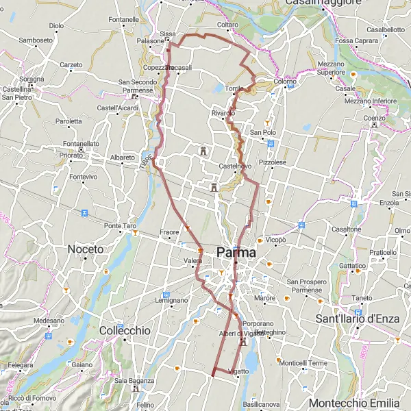 Miniatura della mappa di ispirazione al ciclismo "Tour Avventuroso tra Strade di Ghiaia" nella regione di Emilia-Romagna, Italy. Generata da Tarmacs.app, pianificatore di rotte ciclistiche