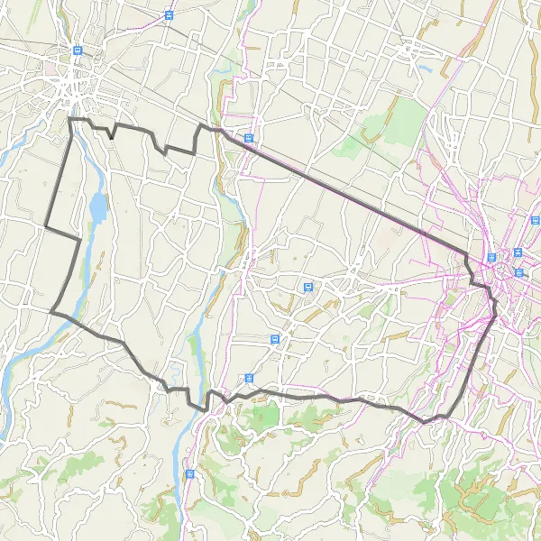 Mapa miniatúra "Cyklotrasa cez prírodu blízko Corcagnana - Coloreto" cyklistická inšpirácia v Emilia-Romagna, Italy. Vygenerované cyklistickým plánovačom trás Tarmacs.app