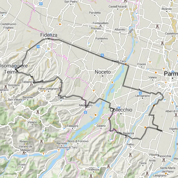 Map miniature of "Sala Baganza and Monte Baiaffo Challenge" cycling inspiration in Emilia-Romagna, Italy. Generated by Tarmacs.app cycling route planner