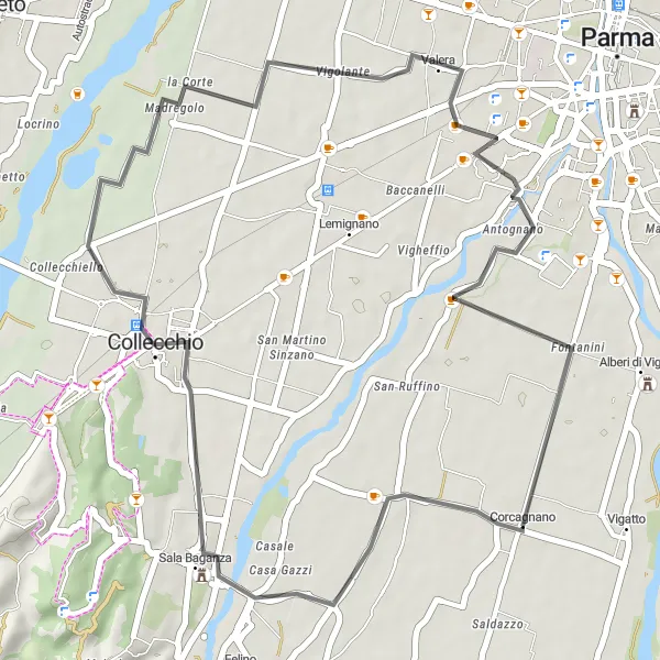 Miniatura della mappa di ispirazione al ciclismo "Tour Panoramico tra Colline e Borghi" nella regione di Emilia-Romagna, Italy. Generata da Tarmacs.app, pianificatore di rotte ciclistiche