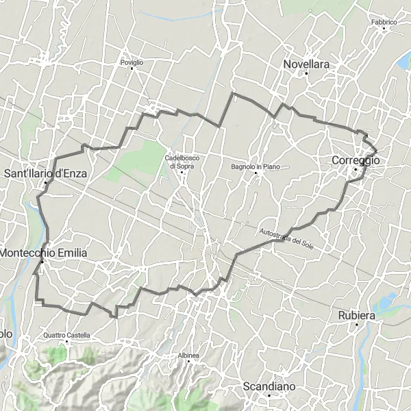 Miniatura della mappa di ispirazione al ciclismo "Esperienza ciclistica tra Correggio e San Martino" nella regione di Emilia-Romagna, Italy. Generata da Tarmacs.app, pianificatore di rotte ciclistiche