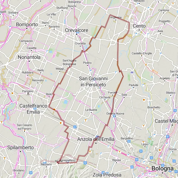 Miniaturní mapa "Gravel Calcara Route" inspirace pro cyklisty v oblasti Emilia-Romagna, Italy. Vytvořeno pomocí plánovače tras Tarmacs.app