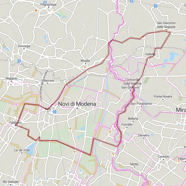 Map miniature of "River Loop Gravel Ride" cycling inspiration in Emilia-Romagna, Italy. Generated by Tarmacs.app cycling route planner