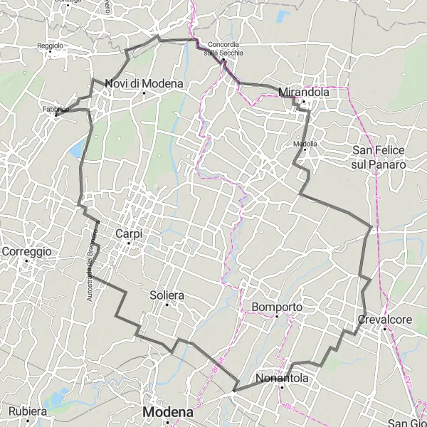 Miniaturní mapa "Výlet kolem Fabbrica" inspirace pro cyklisty v oblasti Emilia-Romagna, Italy. Vytvořeno pomocí plánovače tras Tarmacs.app