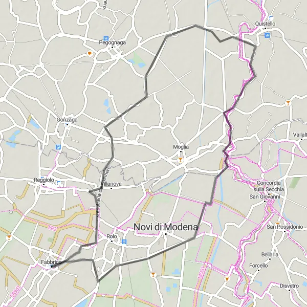 Map miniature of "Zovo Round-Trip Cycling Route (Road)" cycling inspiration in Emilia-Romagna, Italy. Generated by Tarmacs.app cycling route planner