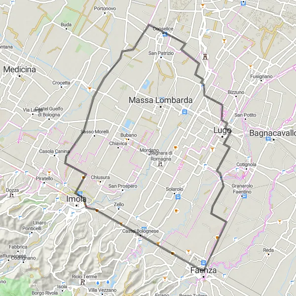 Map miniature of "Faenza and Its Surroundings" cycling inspiration in Emilia-Romagna, Italy. Generated by Tarmacs.app cycling route planner