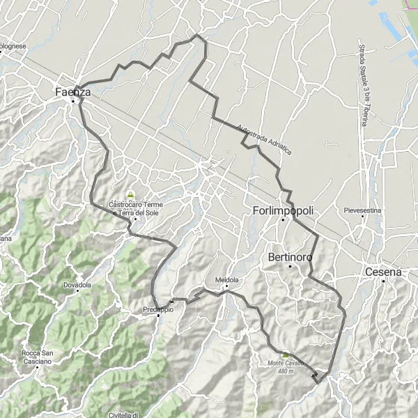 Kartminiatyr av "Historisk Fottur til Monte Fortino" sykkelinspirasjon i Emilia-Romagna, Italy. Generert av Tarmacs.app sykkelrutoplanlegger