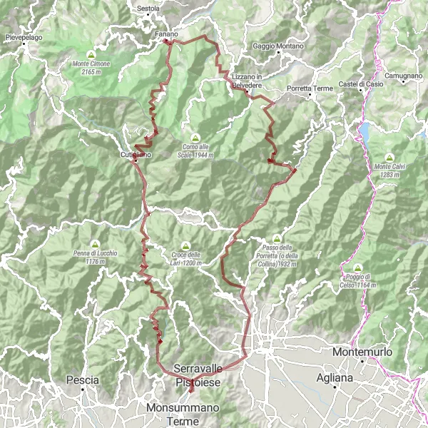 Miniatuurkaart van de fietsinspiratie "Graveltocht van Fanano naar Cinghio dei Morti" in Emilia-Romagna, Italy. Gemaakt door de Tarmacs.app fietsrouteplanner