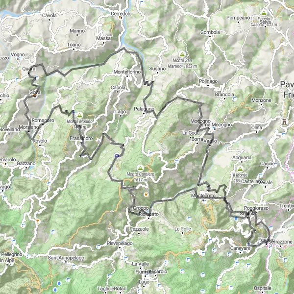 Map miniature of "Scenic Road Cycling from Fanano to Montecreto" cycling inspiration in Emilia-Romagna, Italy. Generated by Tarmacs.app cycling route planner