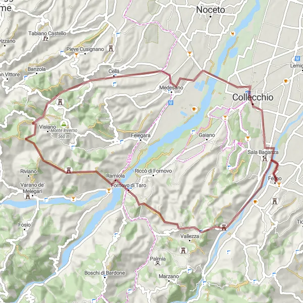 Mapa miniatúra "Gravel Bike Tour Felino - Collecchio" cyklistická inšpirácia v Emilia-Romagna, Italy. Vygenerované cyklistickým plánovačom trás Tarmacs.app