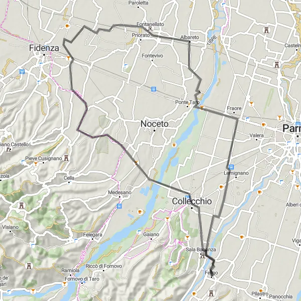 Zemljevid v pomanjšavi "Kolesarska pot s 67 km in 272 m vzpona" kolesarske inspiracije v Emilia-Romagna, Italy. Generirano z načrtovalcem kolesarskih poti Tarmacs.app