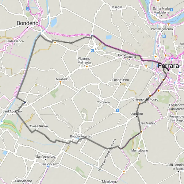 Miniaturní mapa "Cyklistická trasa kolem Ferrary" inspirace pro cyklisty v oblasti Emilia-Romagna, Italy. Vytvořeno pomocí plánovače tras Tarmacs.app