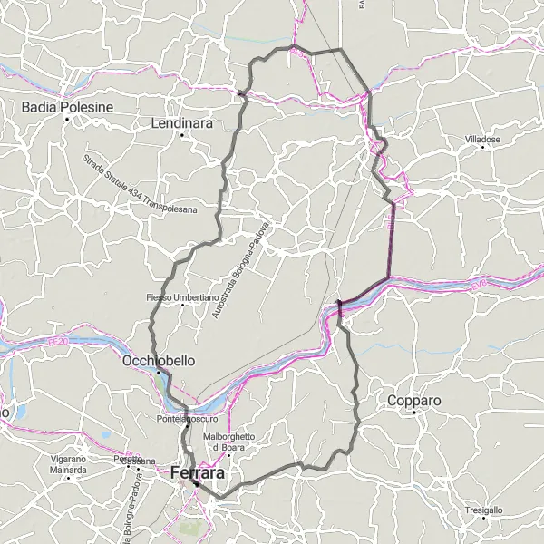 Miniature de la carte de l'inspiration cycliste "Parcours Historique à Vélo autour de Ferrara" dans la Emilia-Romagna, Italy. Générée par le planificateur d'itinéraire cycliste Tarmacs.app