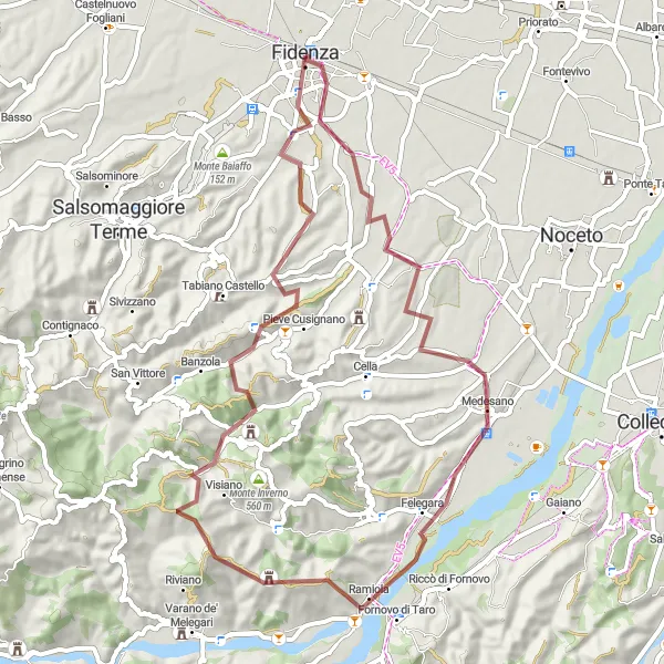 Map miniature of "Monte Pelato Loop" cycling inspiration in Emilia-Romagna, Italy. Generated by Tarmacs.app cycling route planner