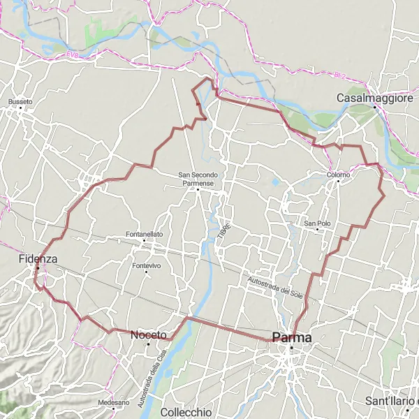 Miniatura della mappa di ispirazione al ciclismo "Tra Parchi e Fiumi" nella regione di Emilia-Romagna, Italy. Generata da Tarmacs.app, pianificatore di rotte ciclistiche