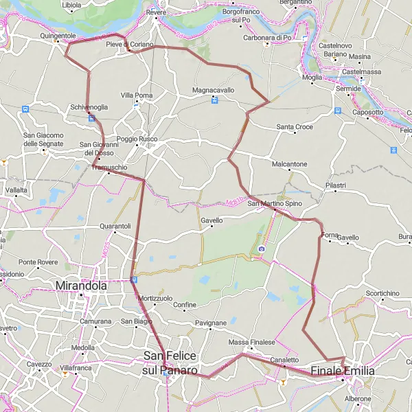 Kartminiatyr av "Grusvei til San Felice sul Panaro" sykkelinspirasjon i Emilia-Romagna, Italy. Generert av Tarmacs.app sykkelrutoplanlegger