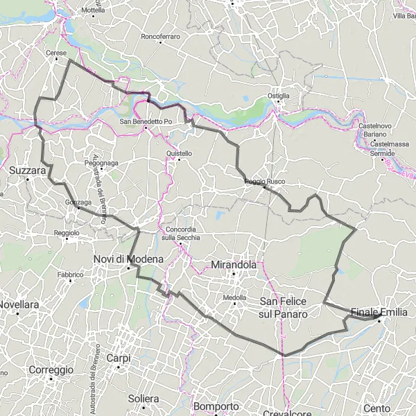 Zemljevid v pomanjšavi "Pot Finale Emilia - Crocetta" kolesarske inspiracije v Emilia-Romagna, Italy. Generirano z načrtovalcem kolesarskih poti Tarmacs.app