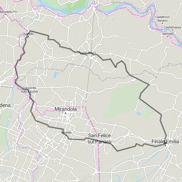 Zemljevid v pomanjšavi "Cesta ob reki Panaro" kolesarske inspiracije v Emilia-Romagna, Italy. Generirano z načrtovalcem kolesarskih poti Tarmacs.app