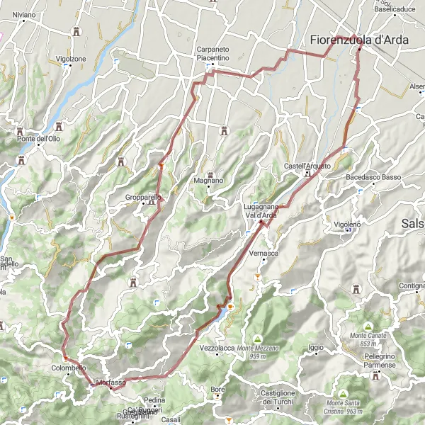 Miniatuurkaart van de fietsinspiratie "Gravelfietsroute rond Fiorenzuola d'Arda" in Emilia-Romagna, Italy. Gemaakt door de Tarmacs.app fietsrouteplanner