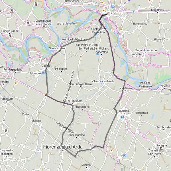 Karten-Miniaturansicht der Radinspiration "Radfahren entlang des Flusses" in Emilia-Romagna, Italy. Erstellt vom Tarmacs.app-Routenplaner für Radtouren