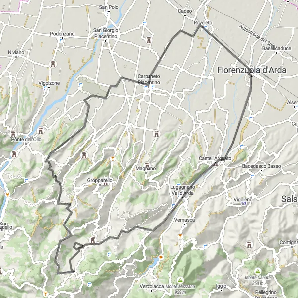 Karten-Miniaturansicht der Radinspiration "Straßenabenteuer durch die Region" in Emilia-Romagna, Italy. Erstellt vom Tarmacs.app-Routenplaner für Radtouren