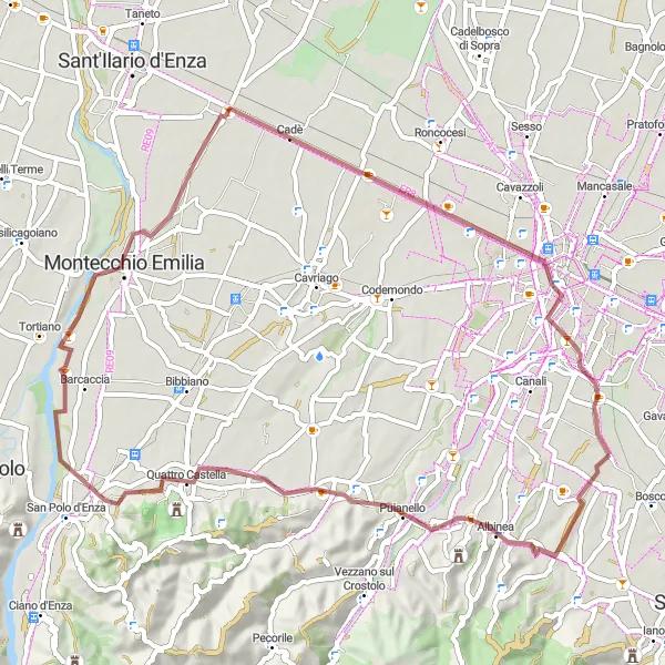 Zemljevid v pomanjšavi "Pustolovščina po makadamskih poteh" kolesarske inspiracije v Emilia-Romagna, Italy. Generirano z načrtovalcem kolesarskih poti Tarmacs.app