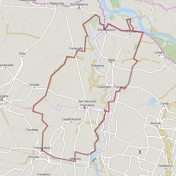 Map miniature of "Hidden Gems and Scenic Delights" cycling inspiration in Emilia-Romagna, Italy. Generated by Tarmacs.app cycling route planner