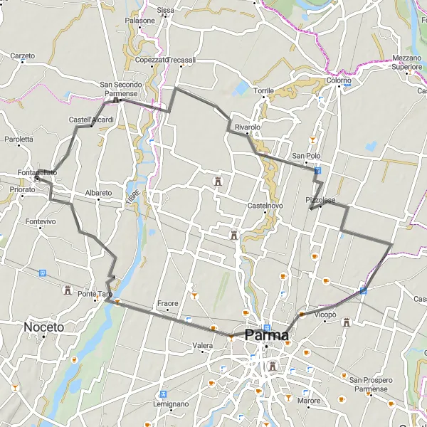 Kartminiatyr av "Gatuväg till Fontanellato via Parma" cykelinspiration i Emilia-Romagna, Italy. Genererad av Tarmacs.app cykelruttplanerare