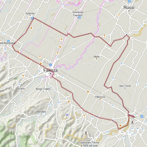 Mapa miniatúra "Voľná jazda Forlì" cyklistická inšpirácia v Emilia-Romagna, Italy. Vygenerované cyklistickým plánovačom trás Tarmacs.app