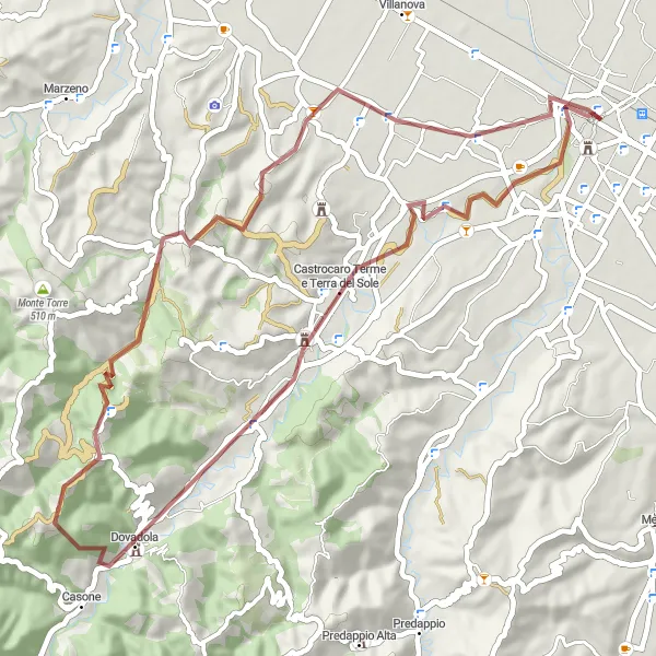 Miniaturní mapa "Panoramatická gravelová trasa kolem Forlì" inspirace pro cyklisty v oblasti Emilia-Romagna, Italy. Vytvořeno pomocí plánovače tras Tarmacs.app