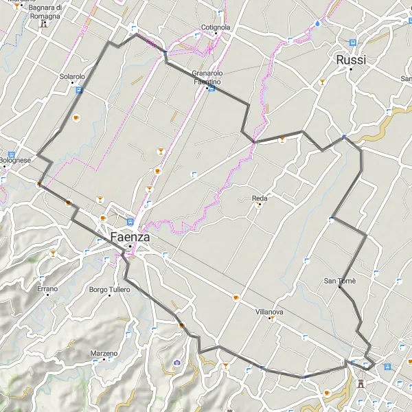 Map miniature of "Villagrappa Loop" cycling inspiration in Emilia-Romagna, Italy. Generated by Tarmacs.app cycling route planner