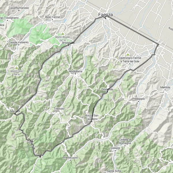 Karten-Miniaturansicht der Radinspiration "Herausfordernde Road-Route mit atemberaubenden Aussichten" in Emilia-Romagna, Italy. Erstellt vom Tarmacs.app-Routenplaner für Radtouren