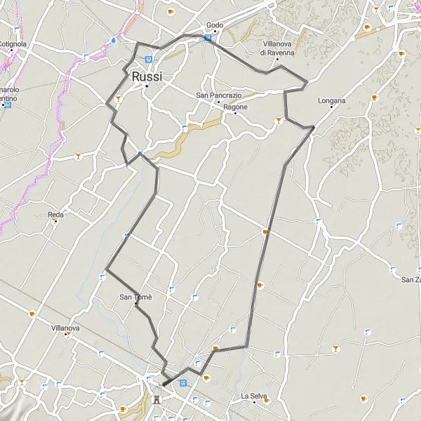 Miniatura della mappa di ispirazione al ciclismo "Passeggiata in Bicicletta tra Borghi e Campagna" nella regione di Emilia-Romagna, Italy. Generata da Tarmacs.app, pianificatore di rotte ciclistiche