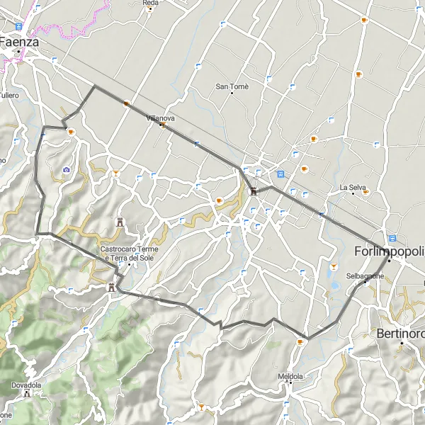 Kartminiatyr av "Selbagnone - Castrocaro Terme Loop" sykkelinspirasjon i Emilia-Romagna, Italy. Generert av Tarmacs.app sykkelrutoplanlegger