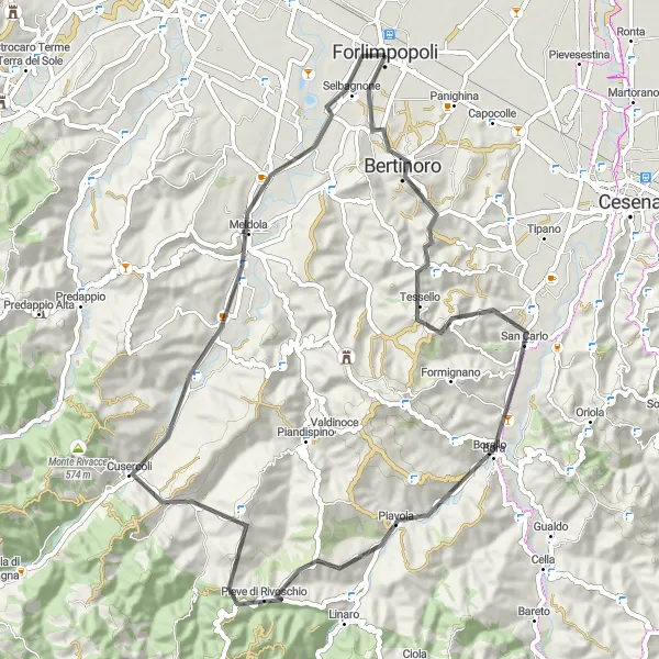 Karttaminiaatyyri "Haasteellinen reitti Ricoon" pyöräilyinspiraatiosta alueella Emilia-Romagna, Italy. Luotu Tarmacs.app pyöräilyreittisuunnittelijalla