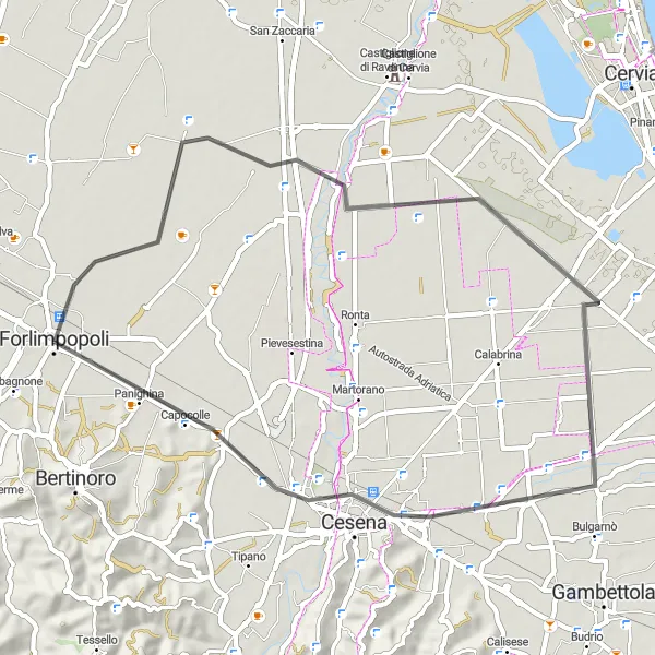 Kartminiatyr av "Forlimpopoli - Cesena Scenic Route" sykkelinspirasjon i Emilia-Romagna, Italy. Generert av Tarmacs.app sykkelrutoplanlegger